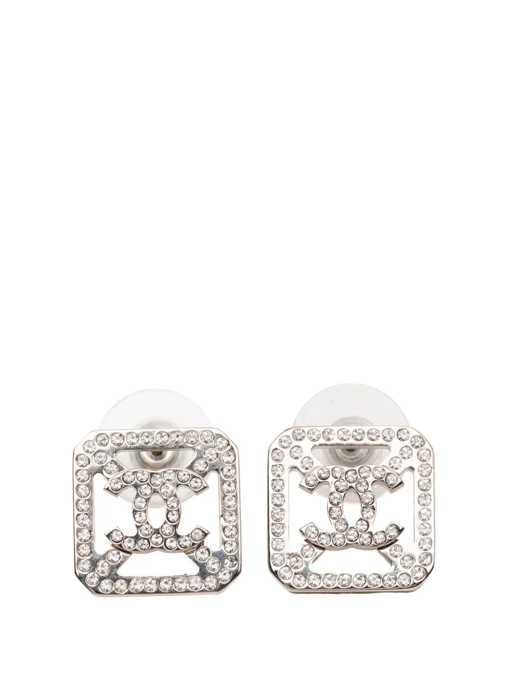 CHANEL Pre-Owned 2017 CC Brass Strass Square Push Back Earrings costume earrings - Silver