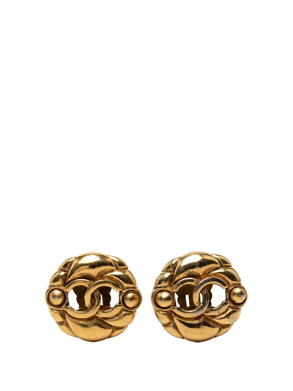 CHANEL Pre-Owned 1980-1990 CC Gold Plated Round Hollow Clip On Earrings costume earrings