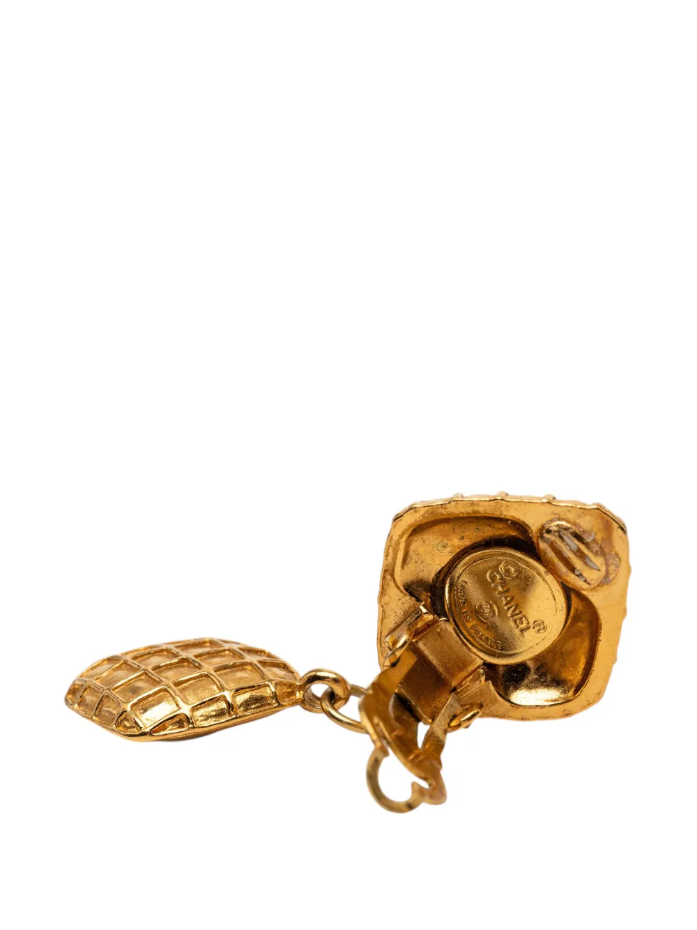  Chanel Pre-owned Pendientes De Clip Acolchados Con Forma De Rombo Bañados En Oro Con Apliques De Strass 1950-1970 - Dorado 