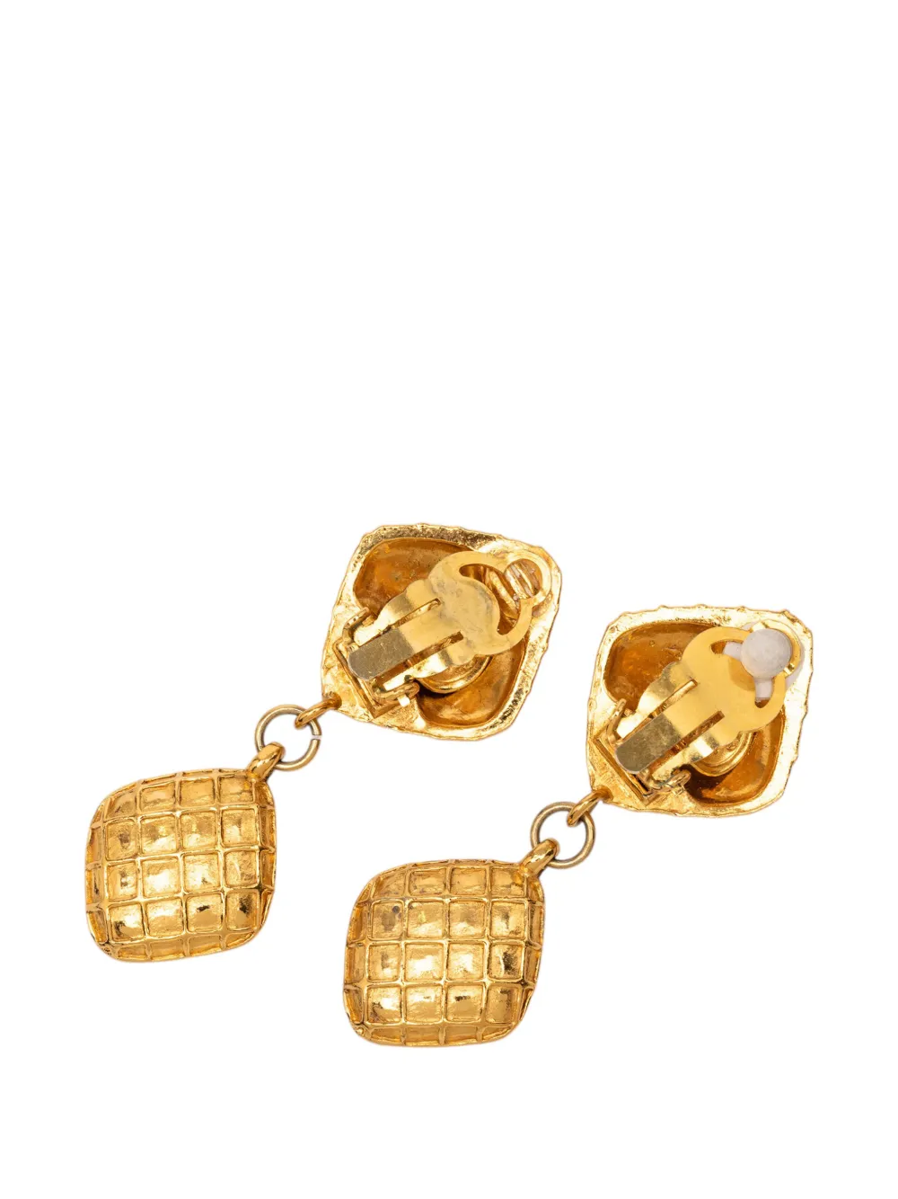  Chanel Pre-owned Pendientes De Clip Acolchados Con Forma De Rombo Bañados En Oro Con Apliques De Strass 1950-1970 - Dorado 