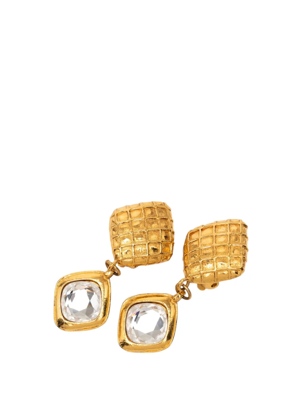 CHANEL Pre-Owned 1950-1970 Gold Plated Quilted Diamond Shape Strass Drop Clip On Earrings costume earrings - Oro