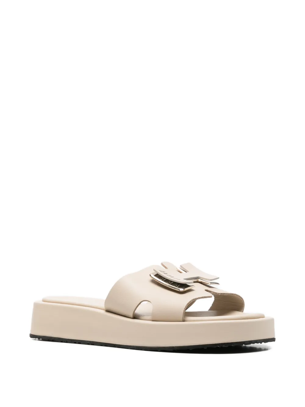 SERGIO MORETTI FIRENZE Slippers met logoplakkaat en plateauzool Beige