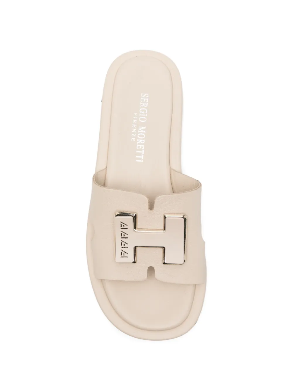 SERGIO MORETTI FIRENZE Slippers met logoplakkaat en plateauzool Beige