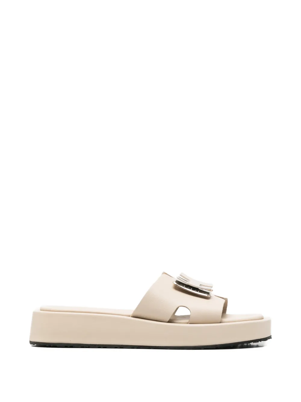 SERGIO MORETTI FIRENZE Slippers met logoplakkaat en plateauzool Beige