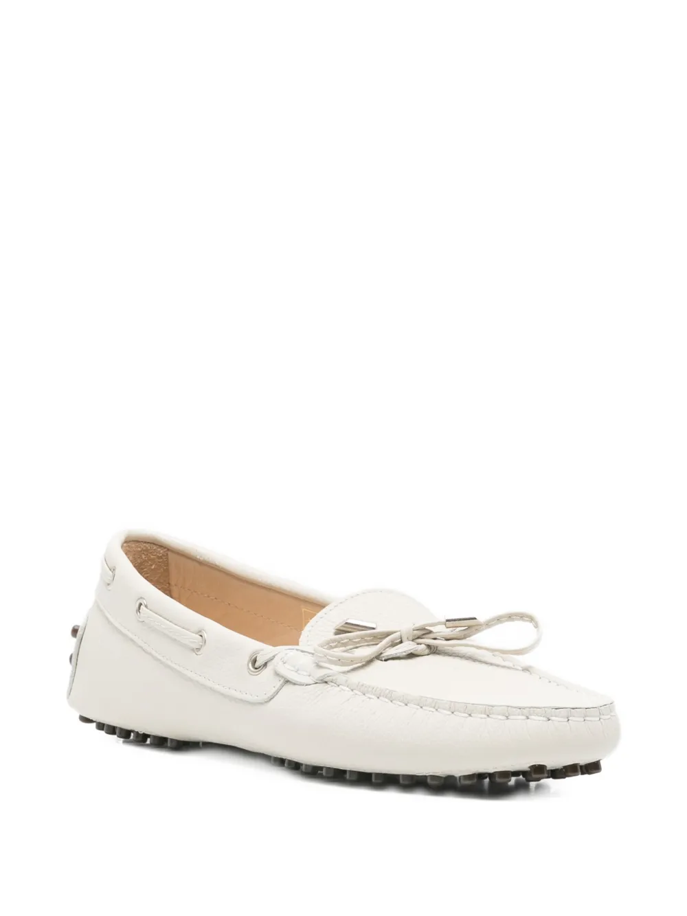 SERGIO MORETTI FIRENZE bow-detail pebbled loafers Beige