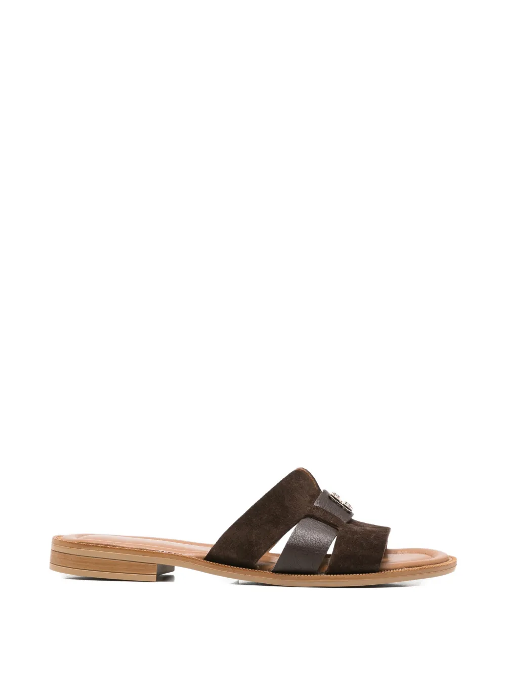SERGIO MORETTI FIRENZE logo-plaque suede slippers - Marrone