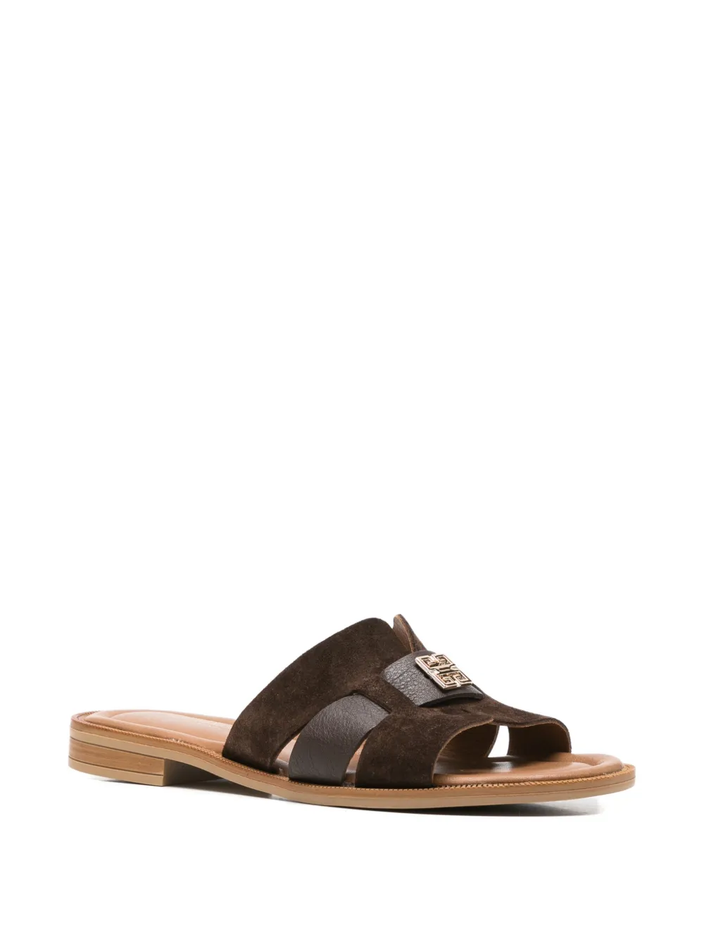 SERGIO MORETTI FIRENZE logo-plaque suede slippers Bruin