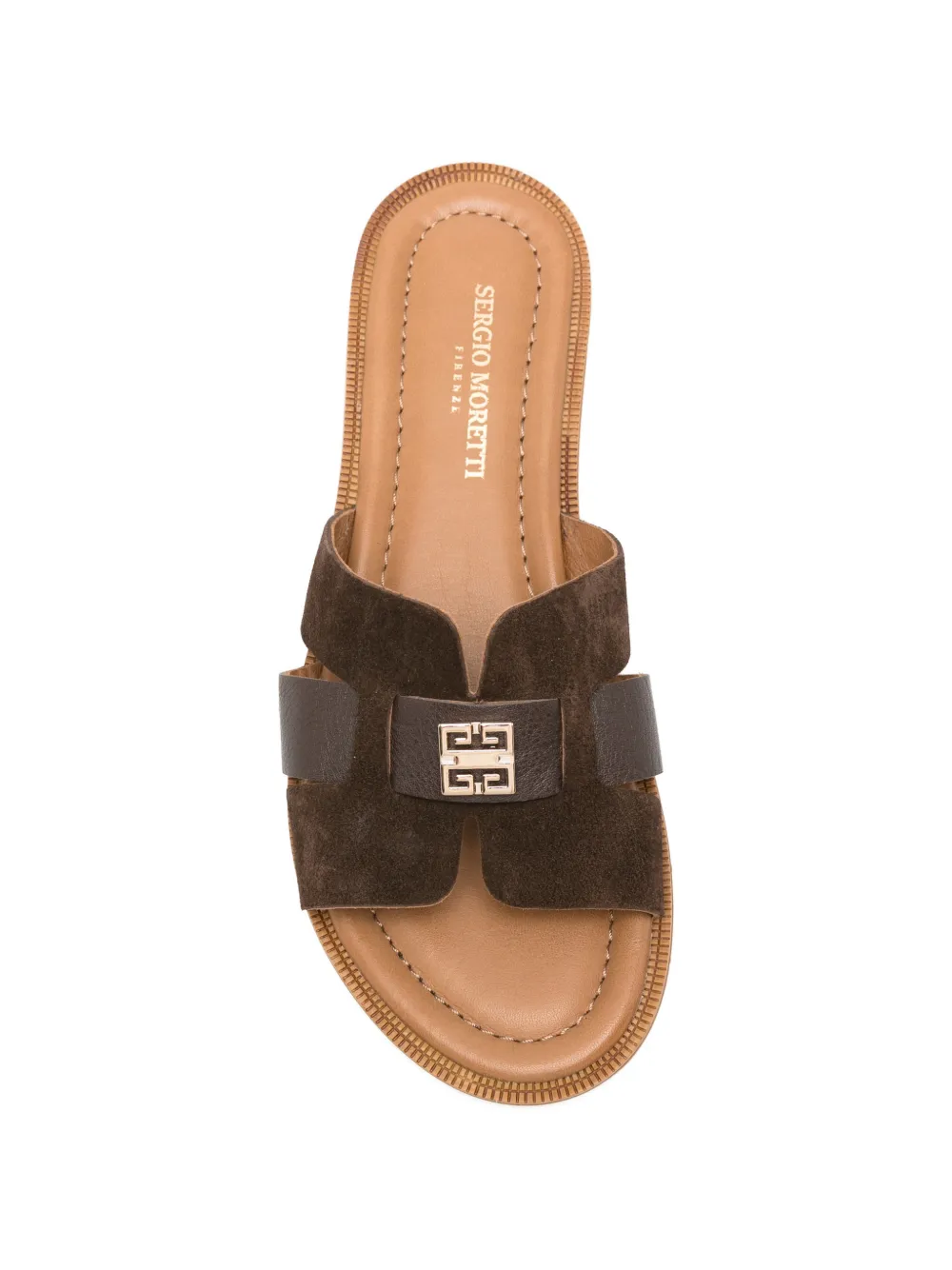 SERGIO MORETTI FIRENZE logo-plaque suede slippers Bruin