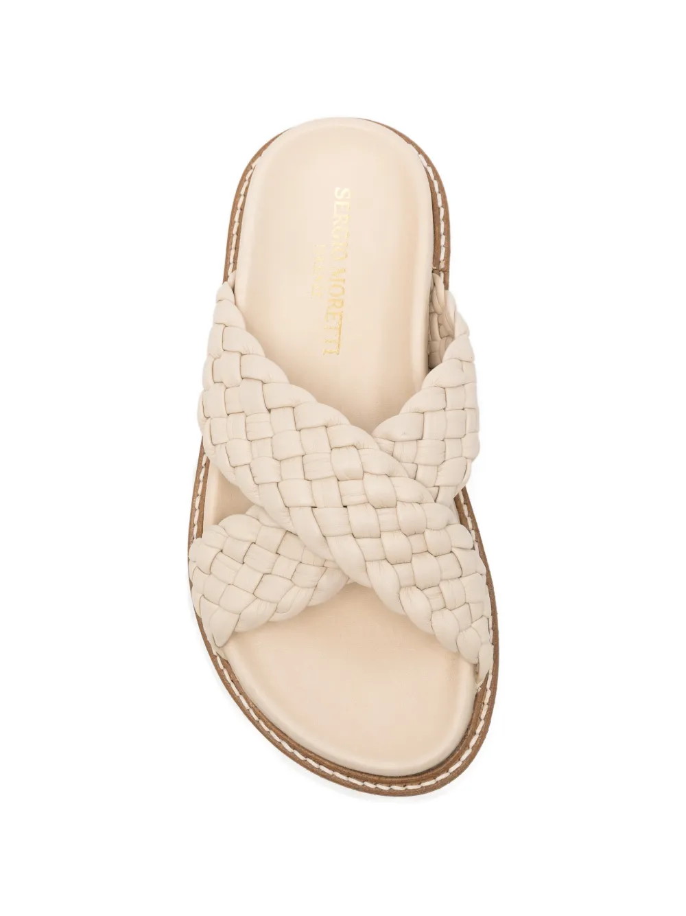 SERGIO MORETTI FIRENZE Muiltjes met gekruiste gevlochten bandjes Beige