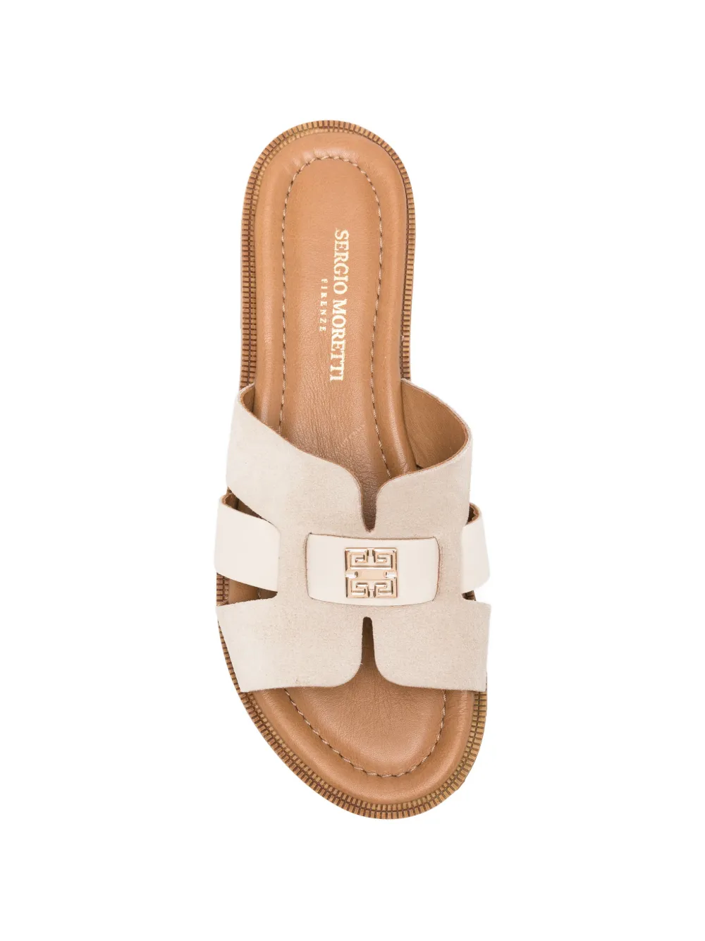 SERGIO MORETTI FIRENZE logo-plaque cut-out slippers Beige