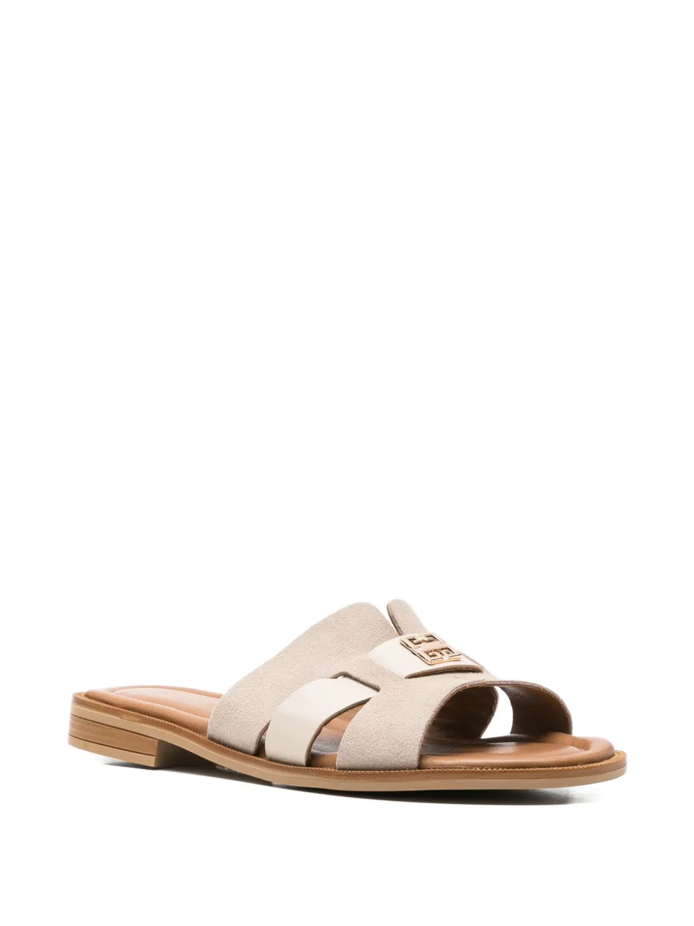 SERGIO MORETTI FIRENZE logo-plaque cut-out slippers Beige