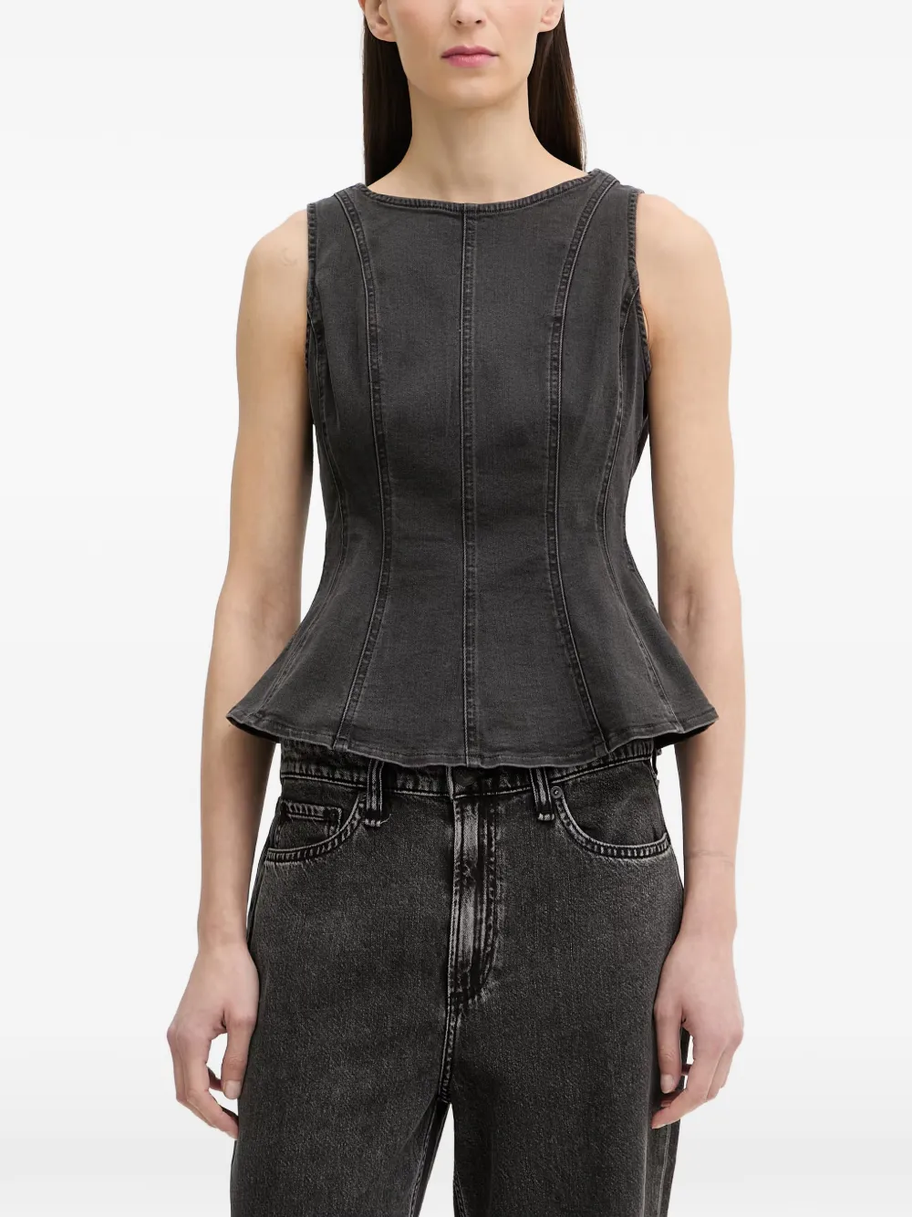 Levi's Top denim Leighton con orlo a peplo - Grigio