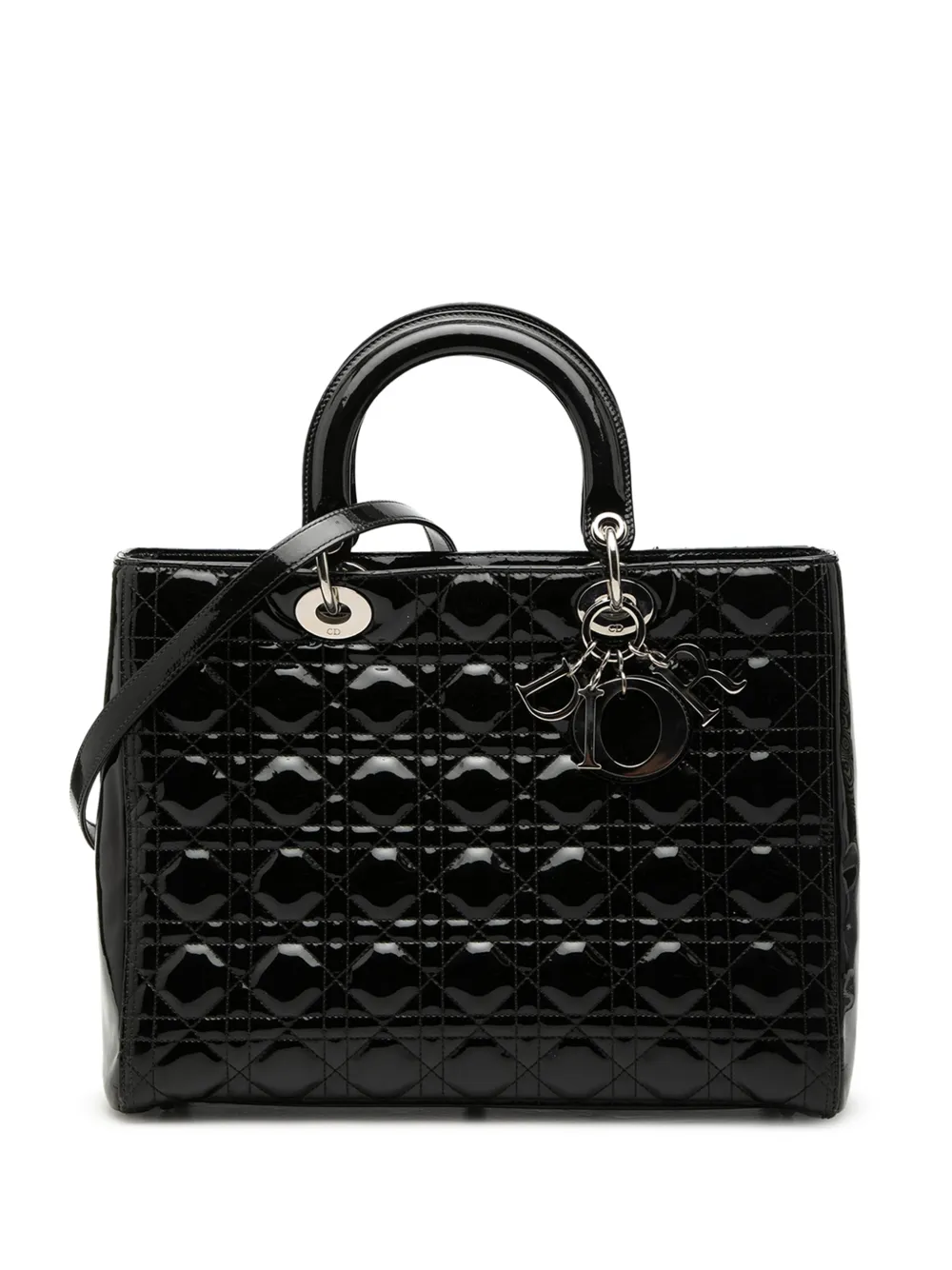 Pre-owned Dior 2011 Large Patent Cannage Lady  Satchel In Black