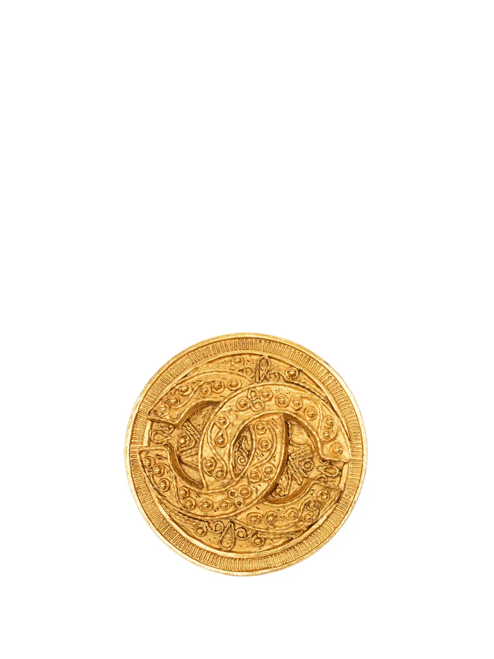 CHANEL Pre-Owned 1994 CC Gold Plated Filigree Round Brooch costume brooch