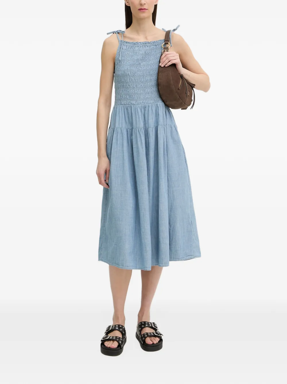 Levi's Monaco smocked tie-strap midi dress Blauw