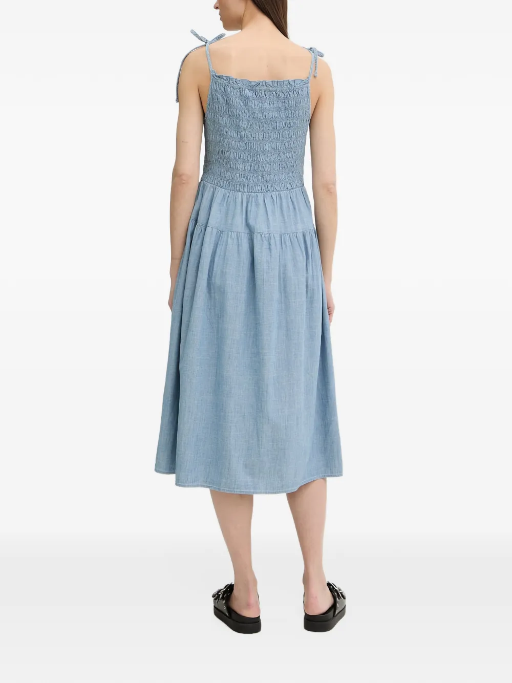 Levi's Monaco smocked tie-strap midi dress Blauw