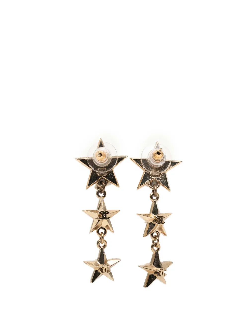 CHANEL Pre-Owned 2017 CC Gold Plated Triple Star Drop Bullet Back Earrings costume earrings