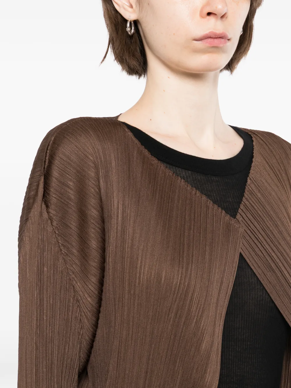 Pleats Please Issey Miyake Swing geplooide jas Bruin