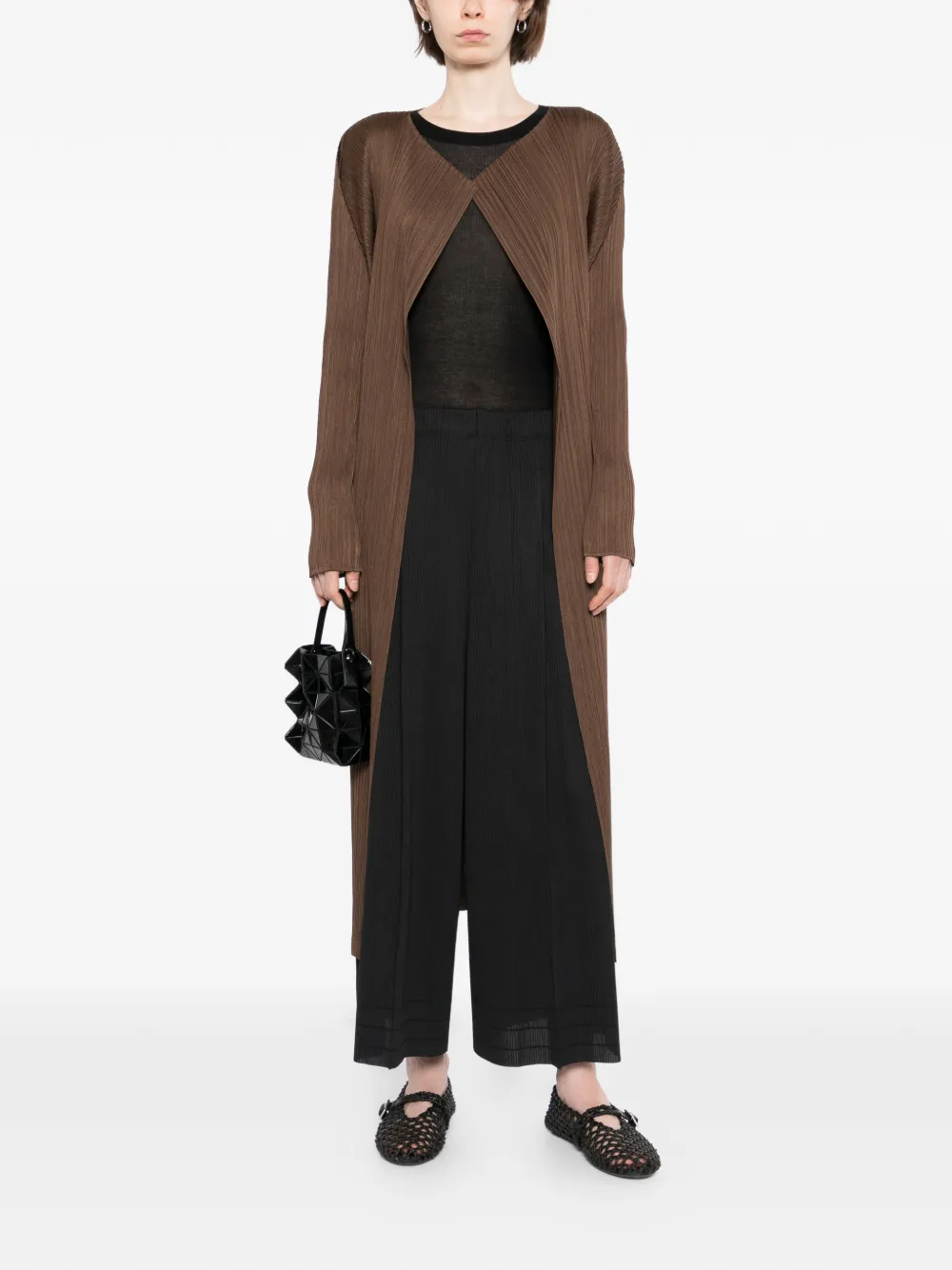 Pleats Please Issey Miyake Swing geplooide jas Bruin