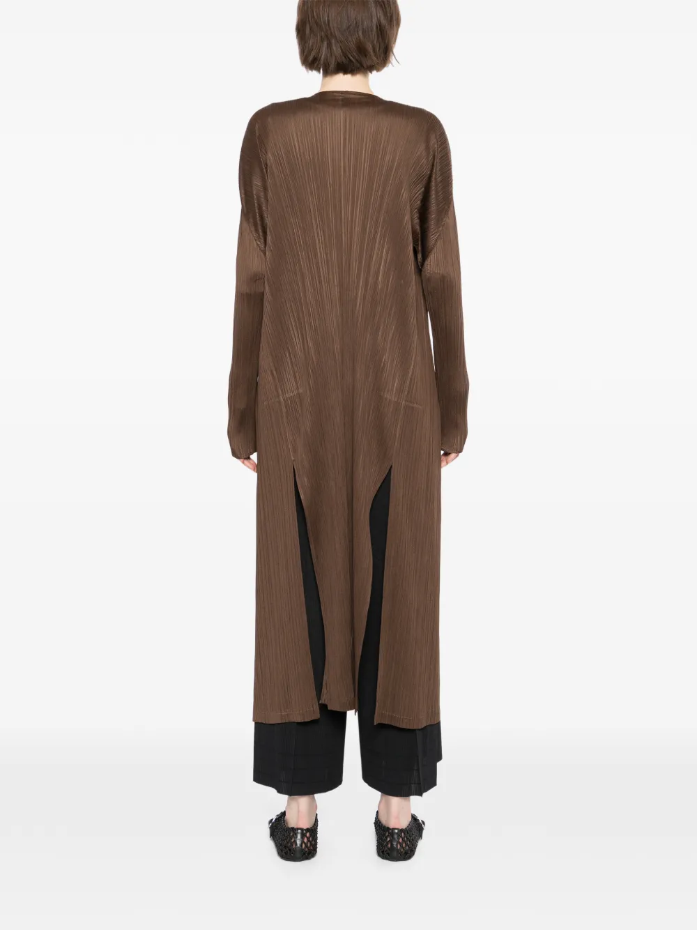 Pleats Please Issey Miyake Swing geplooide jas Bruin