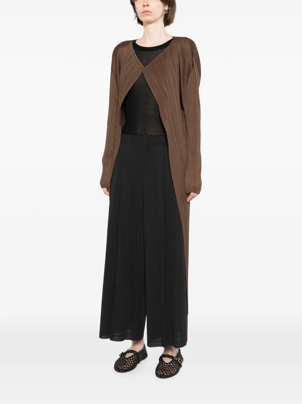 Pleats Please Issey Miyake Swing geplooide jas Bruin