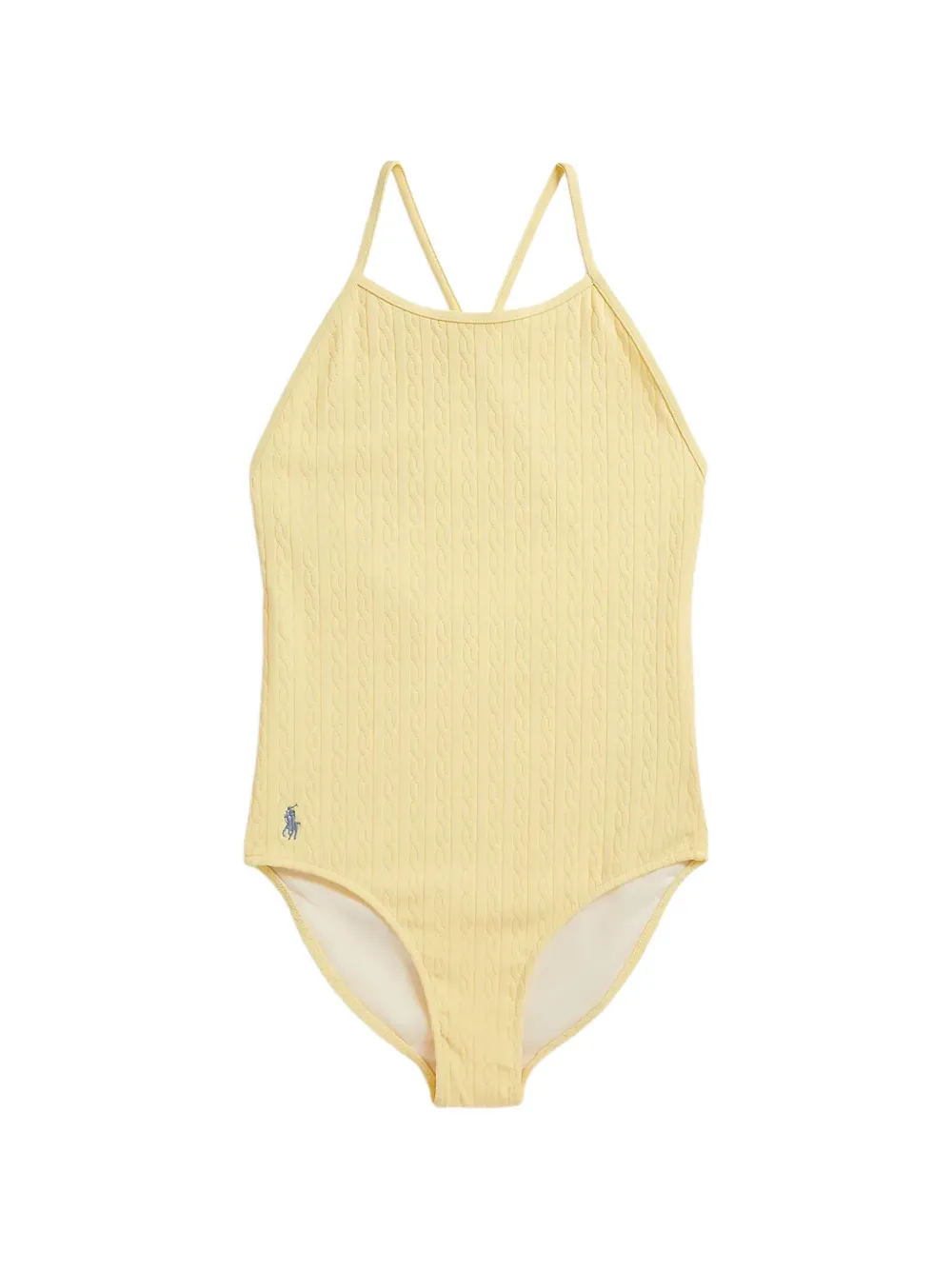 POLO RALPH LAUREN KIDS cable-knit embroidered-logo swimsuit - Giallo