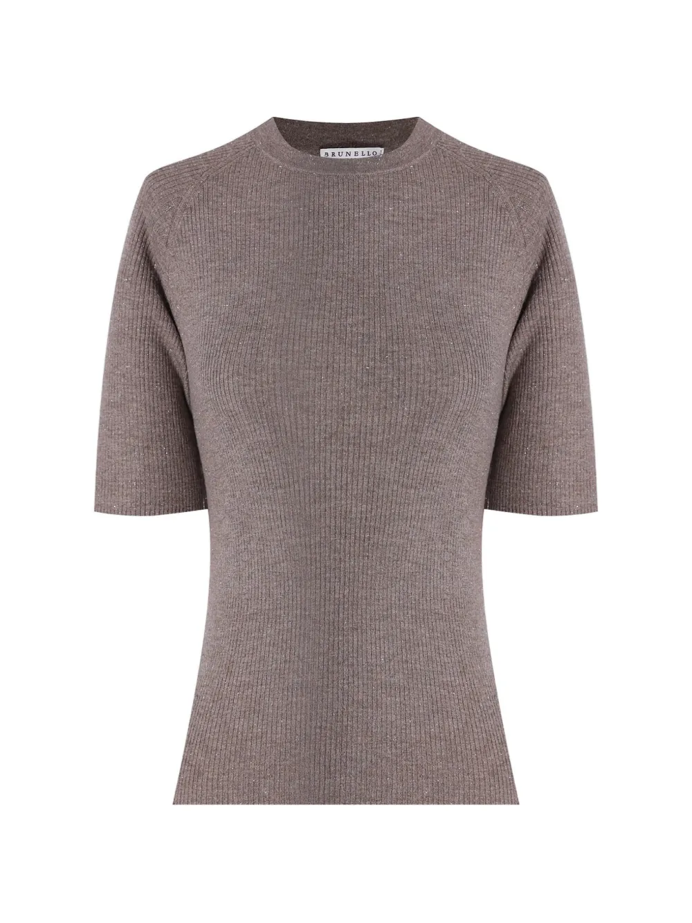 Brunello Cucinelli ribbed-knit lurex-finish T-shirt - Brown