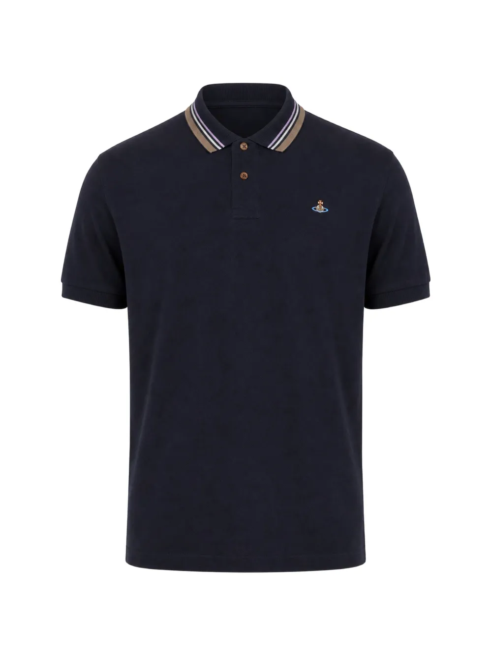 Vivienne Westwood Orb-embroidered striped-collar polo shirt - Blau