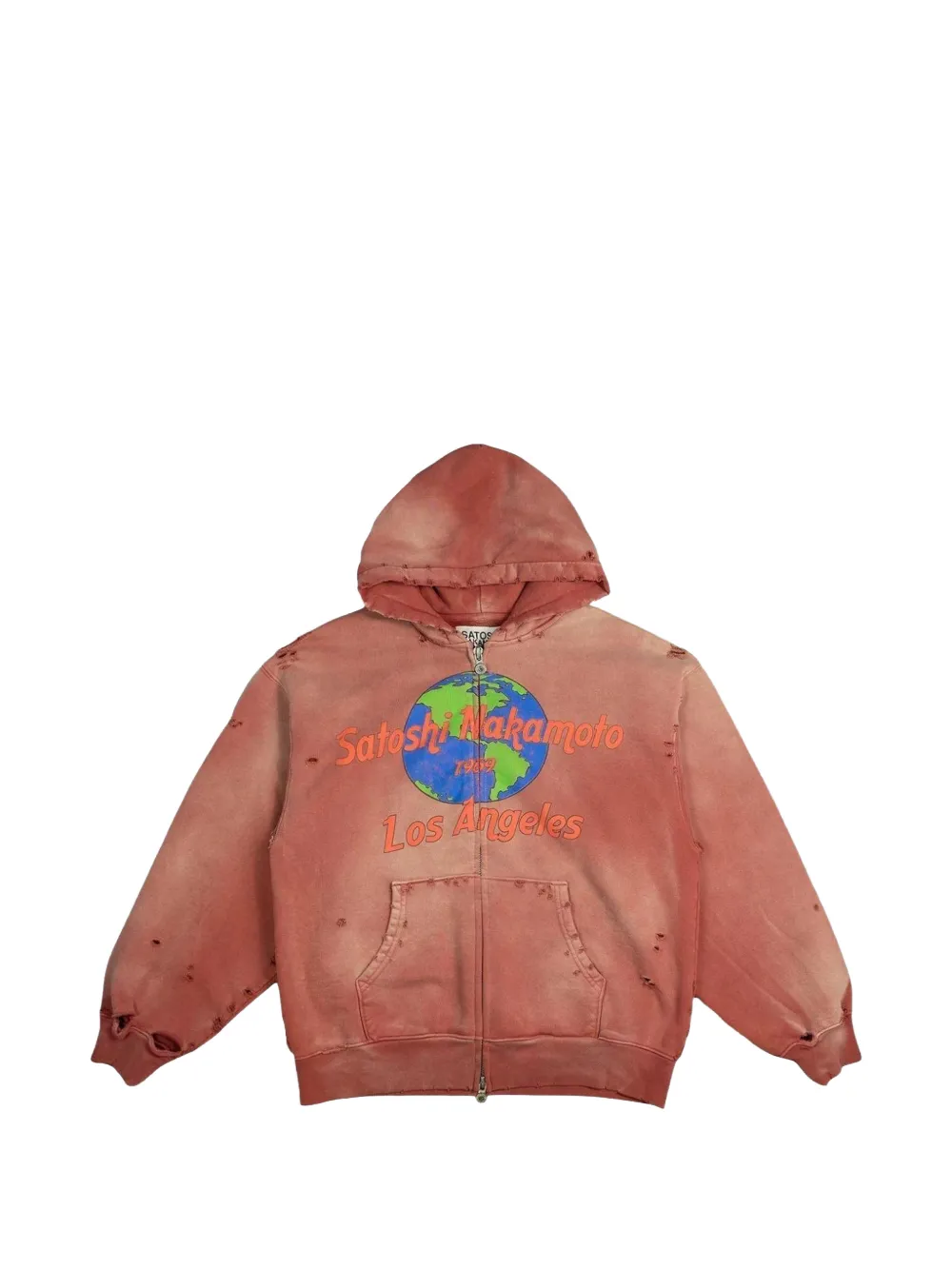 SATOSHI NAKAMOTO distressed-finish graphic-print hoodie - Rot