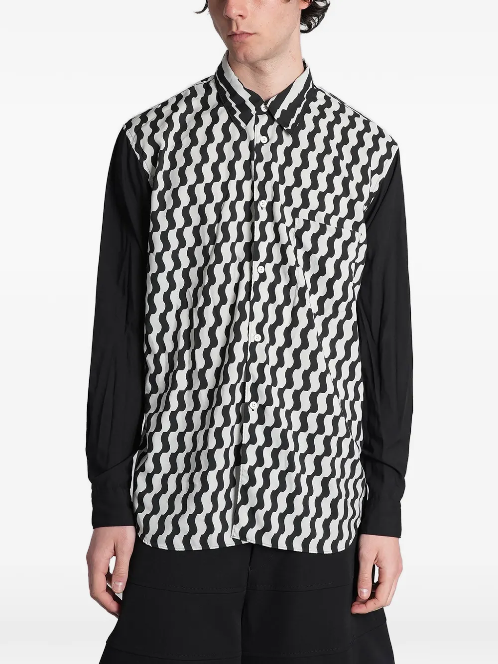 Comme des Garçons Homme Plus wave-print panelled shirt - Schwarz