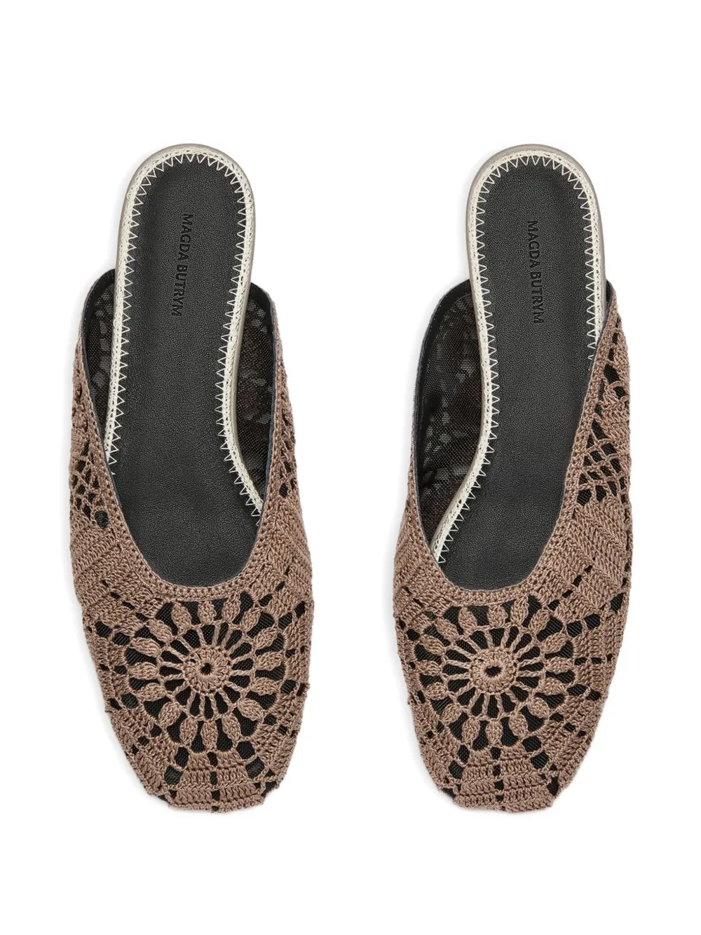 Magda Butrym crochet-knit floral flat mules Bruin