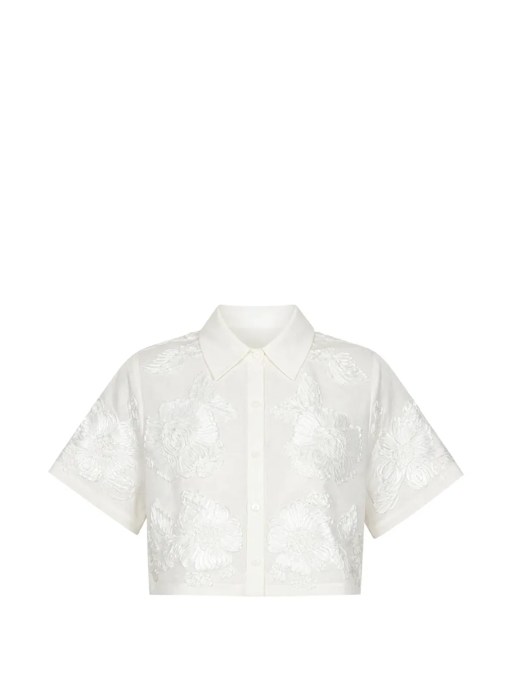 Simkhai floral-appliqué cropped shirt - Bianco