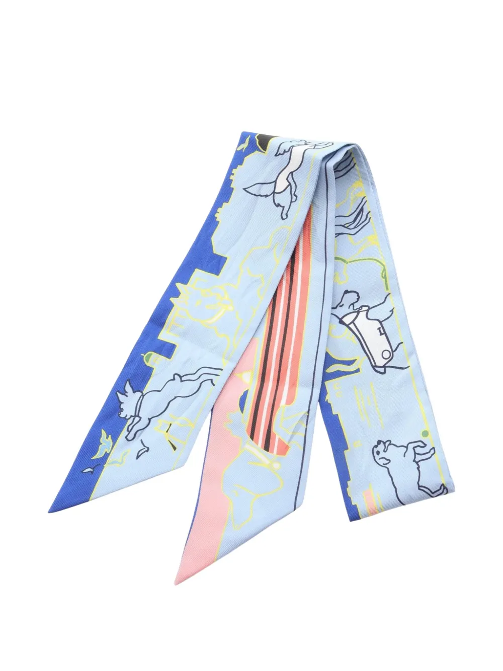 Hermès Pre-Owned 2010s Twilly Les Chiens Parisiens scarf - Blu