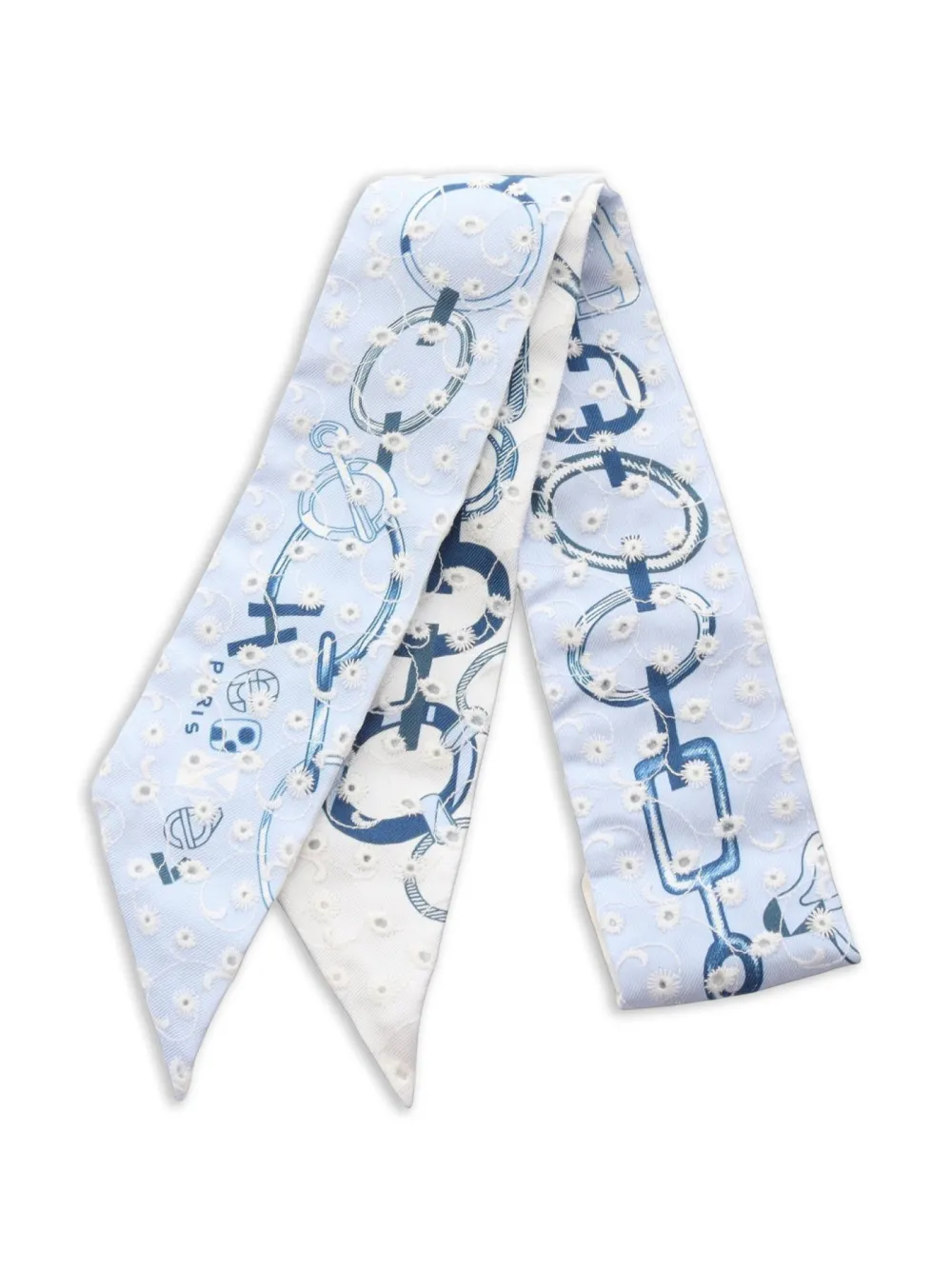 Hermès Pre-Owned 2000s Twilly Do Re Boucles broderie anglaise ribbon scarf - Blau