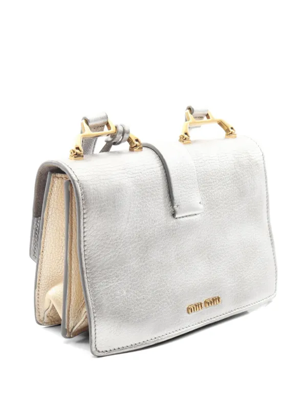 Miu Miu Pre-Owned 00s Madras Leather Shoulder Bag | Silver