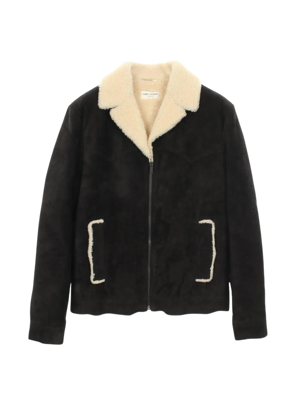 Saint Laurent Pre-Owned 2010s shearling-collar leather jacket - Black
