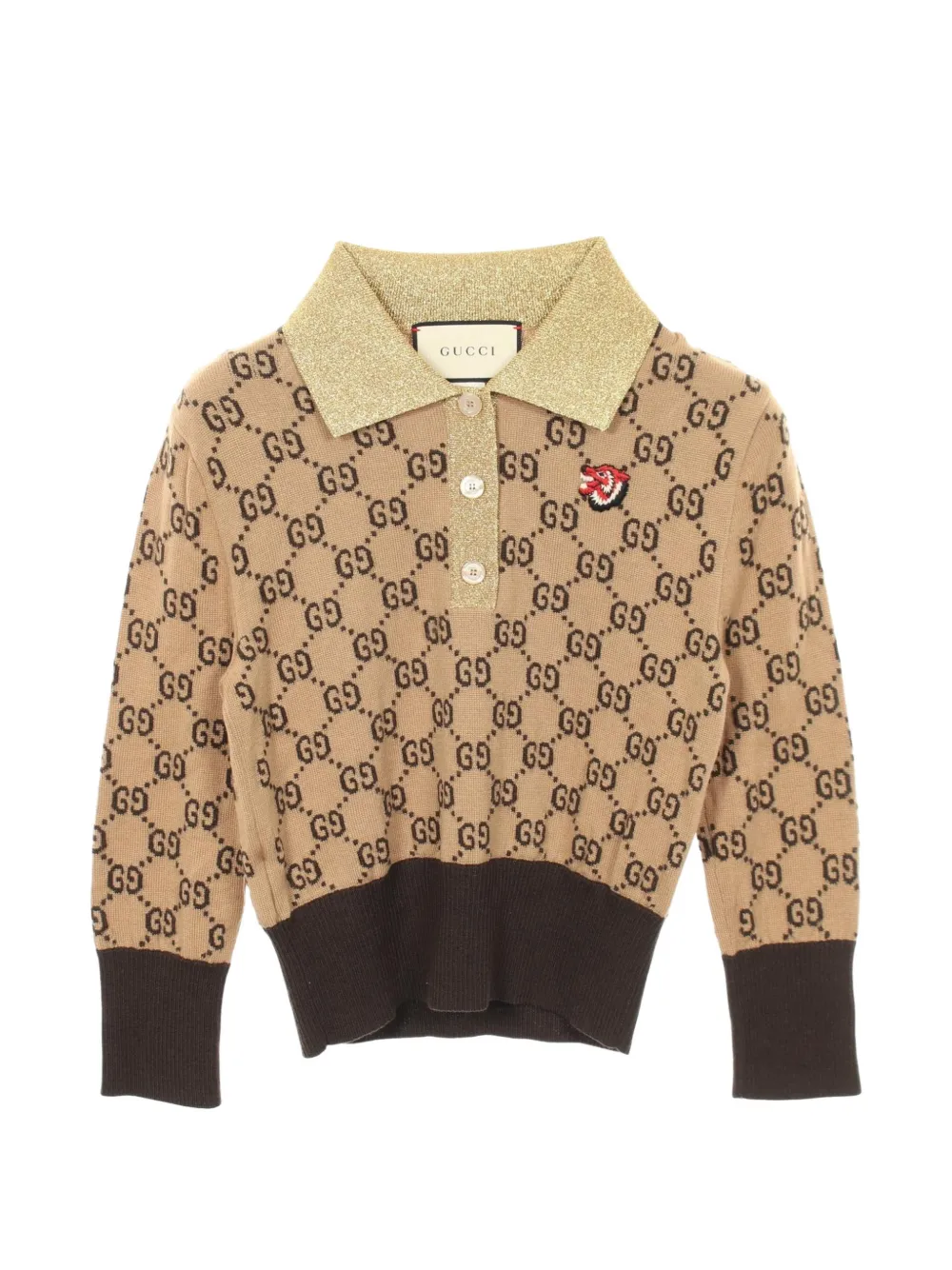 Gucci Pre-Owned 2010s GG-pattern Wolf Patch cropped wool polo shirt - Nude