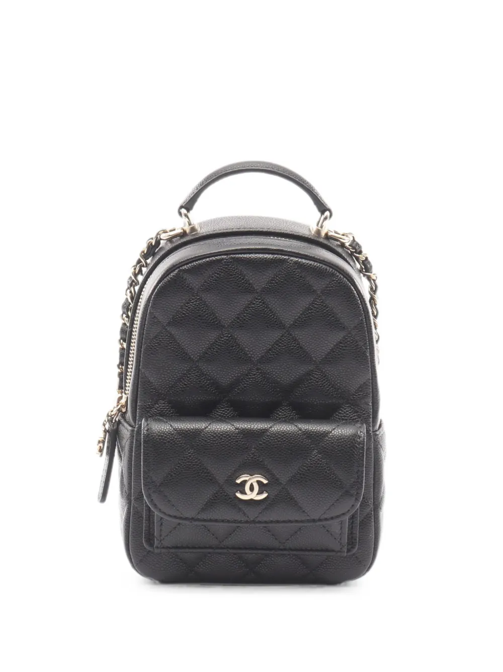 Pre-owned Chanel 2021s Mini Diamond-quilted Leather Backpack In Black