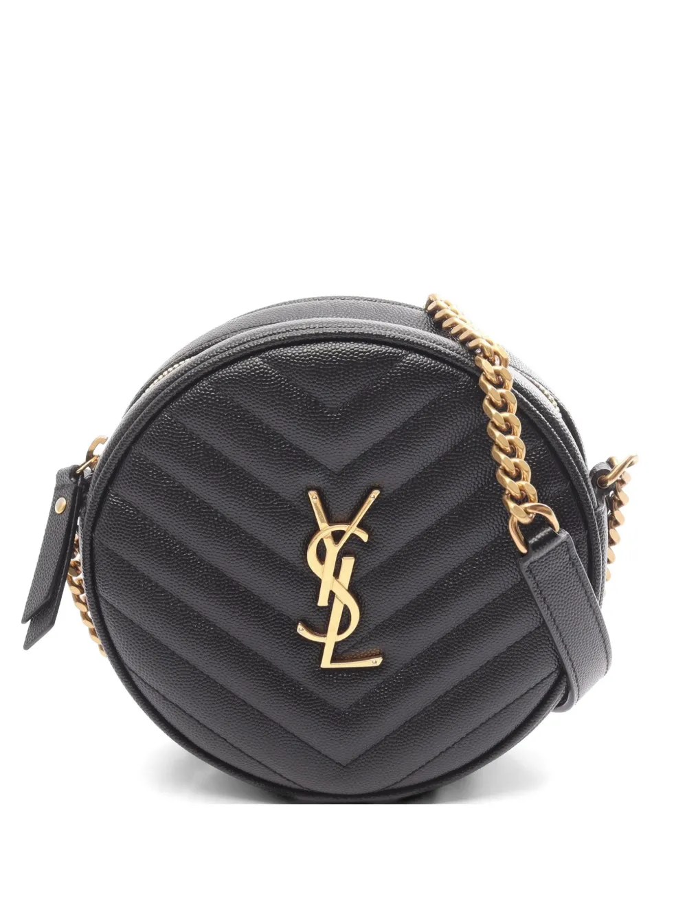 Saint Laurent Pre-Owned Vinyl chevron-quilted shoulder bag - Black