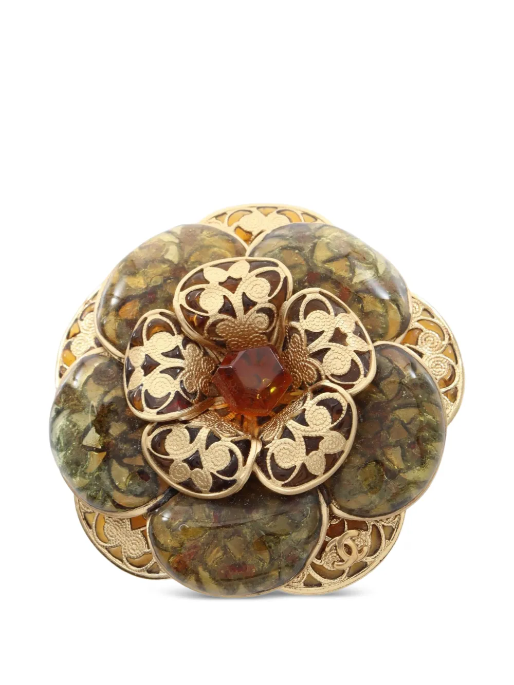 CHANEL Pre-Owned Spilla Camellia Gripoix 1986-1988 - Oro