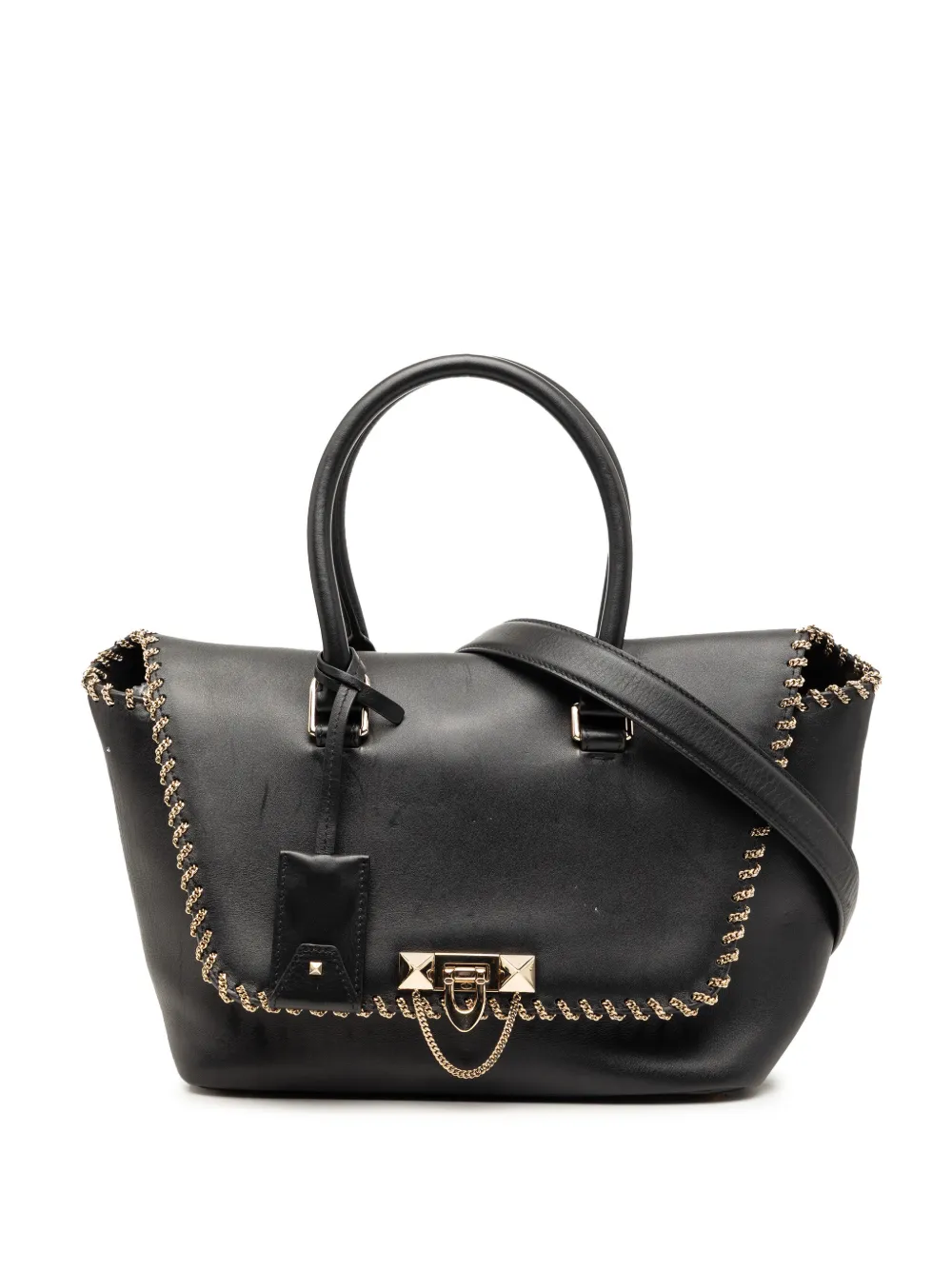 Pre-owned Valentino Garavani 2018-2026 Leather Demilune Whipstitch Satchel In Black
