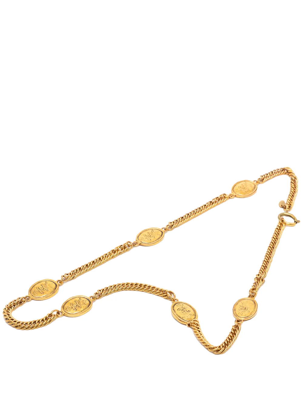 CHANEL Pre-Owned 1980-1990 CC Gold Plated Crown Medallion Station Necklace costume necklace - Oro