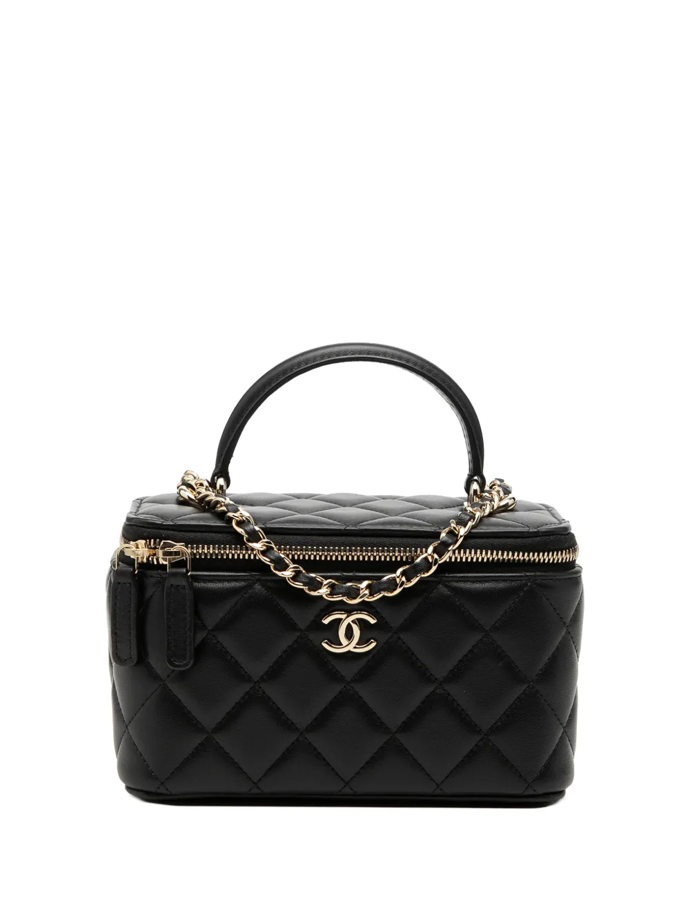 CHANEL Pre-Owned 2021-2026 Small Lambskin Top Handle Vanity Case with Chain satchel - Nero