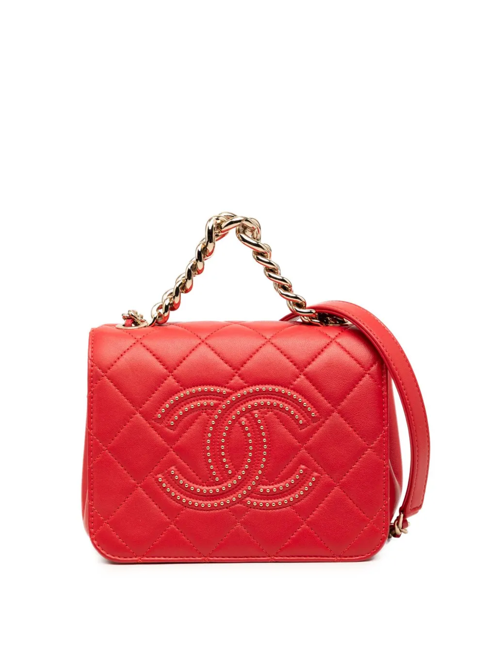 CHANEL Pre-Owned 2019 Quilted Lambskin Studded Beauty Begins Flap satchel - Rot