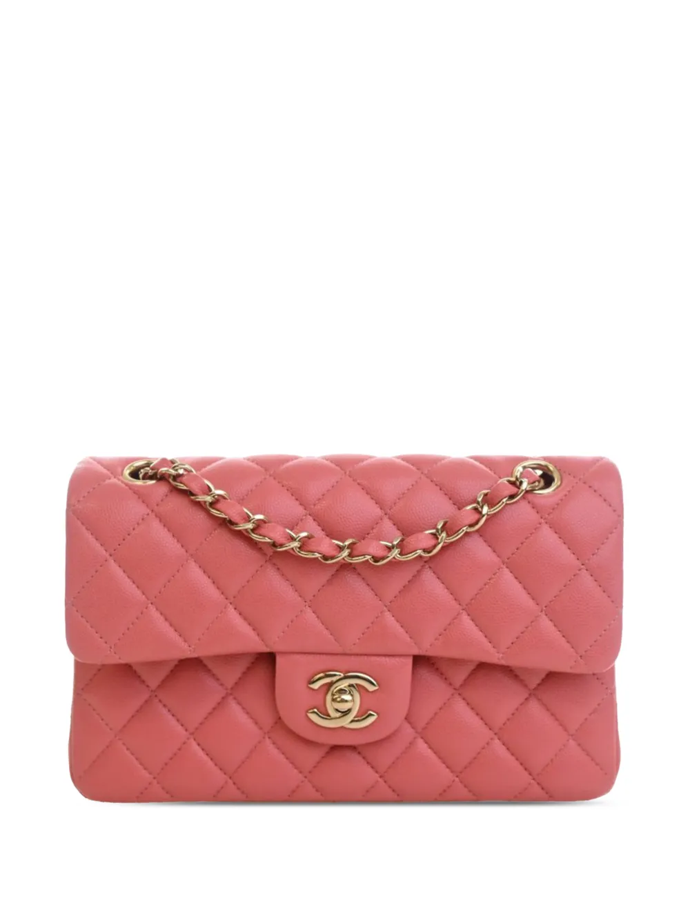 Pre-owned Chanel 2019 Small Classic Caviar Double Flap Shoulder Bag In Pink