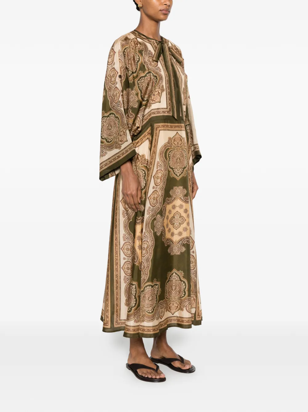 ZIMMERMANN Midi-jurk met paisley-print en strik Groen