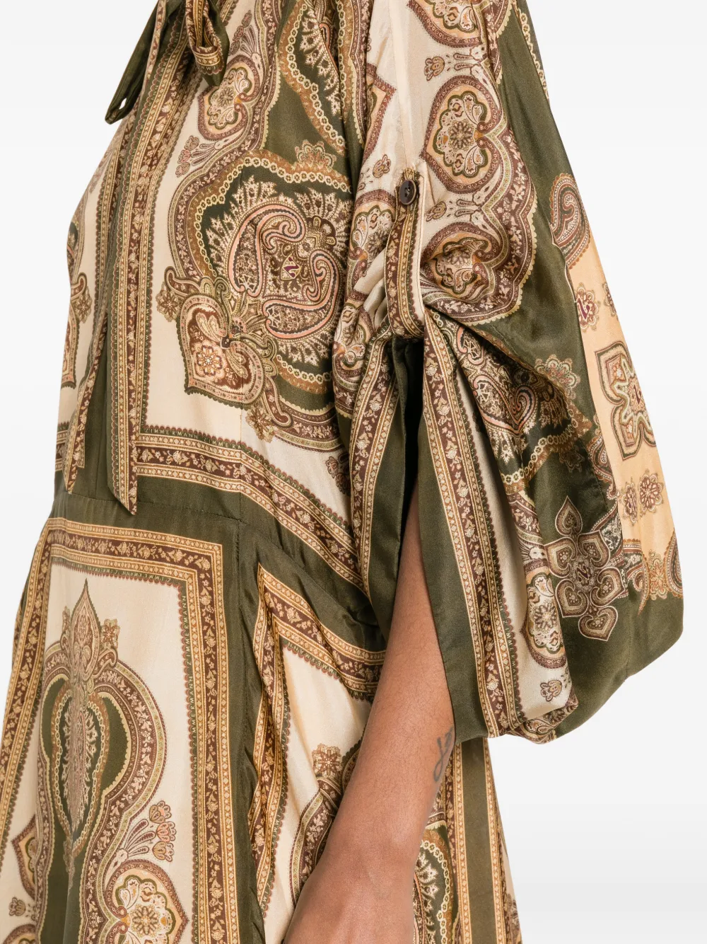 ZIMMERMANN Midi-jurk met paisley-print en strik Groen