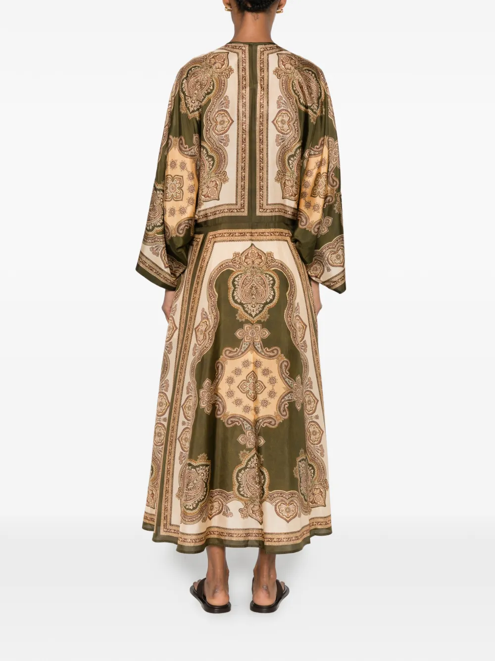 ZIMMERMANN Midi-jurk met paisley-print en strik Groen