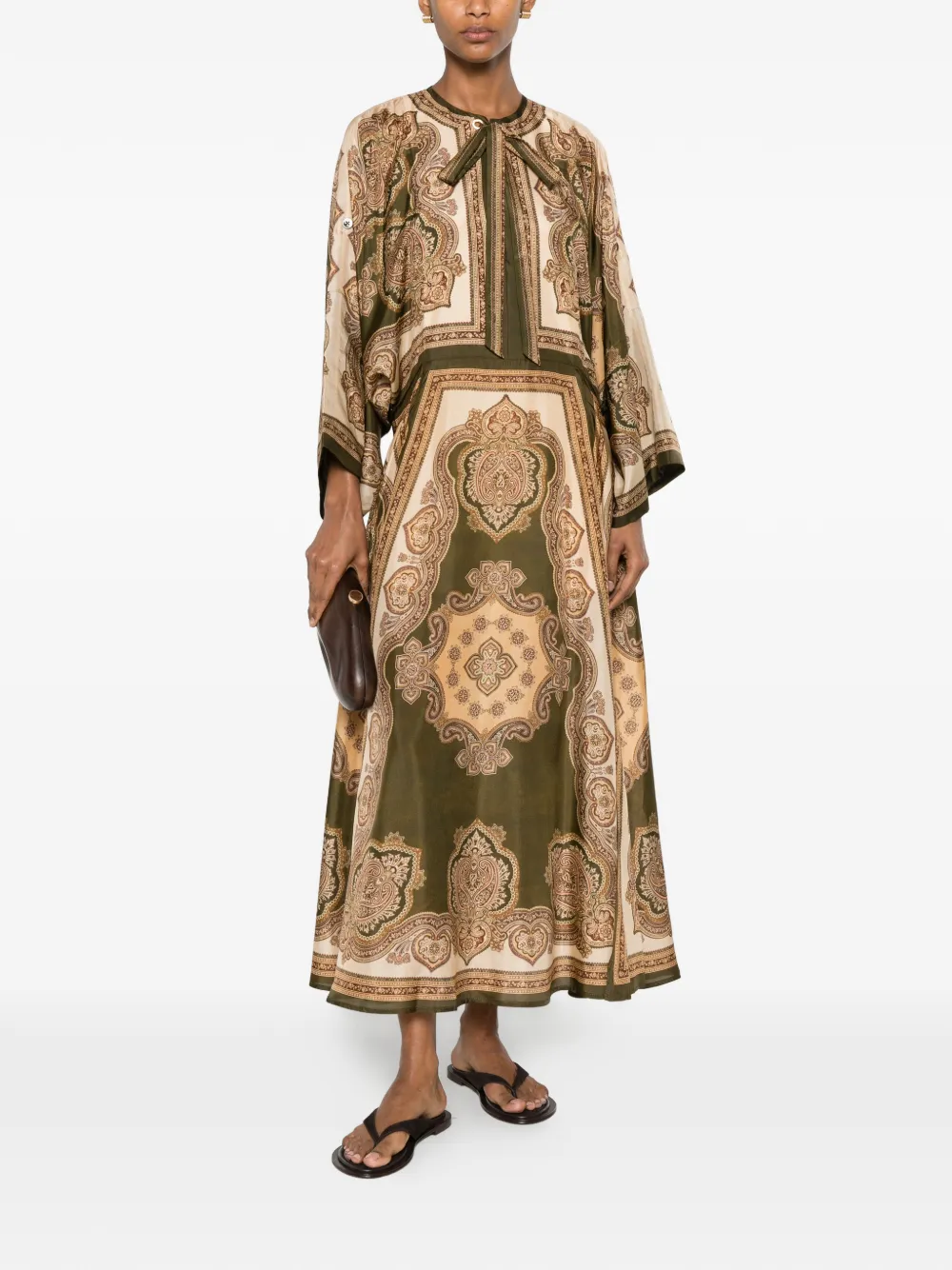 ZIMMERMANN Midi-jurk met paisley-print en strik Groen