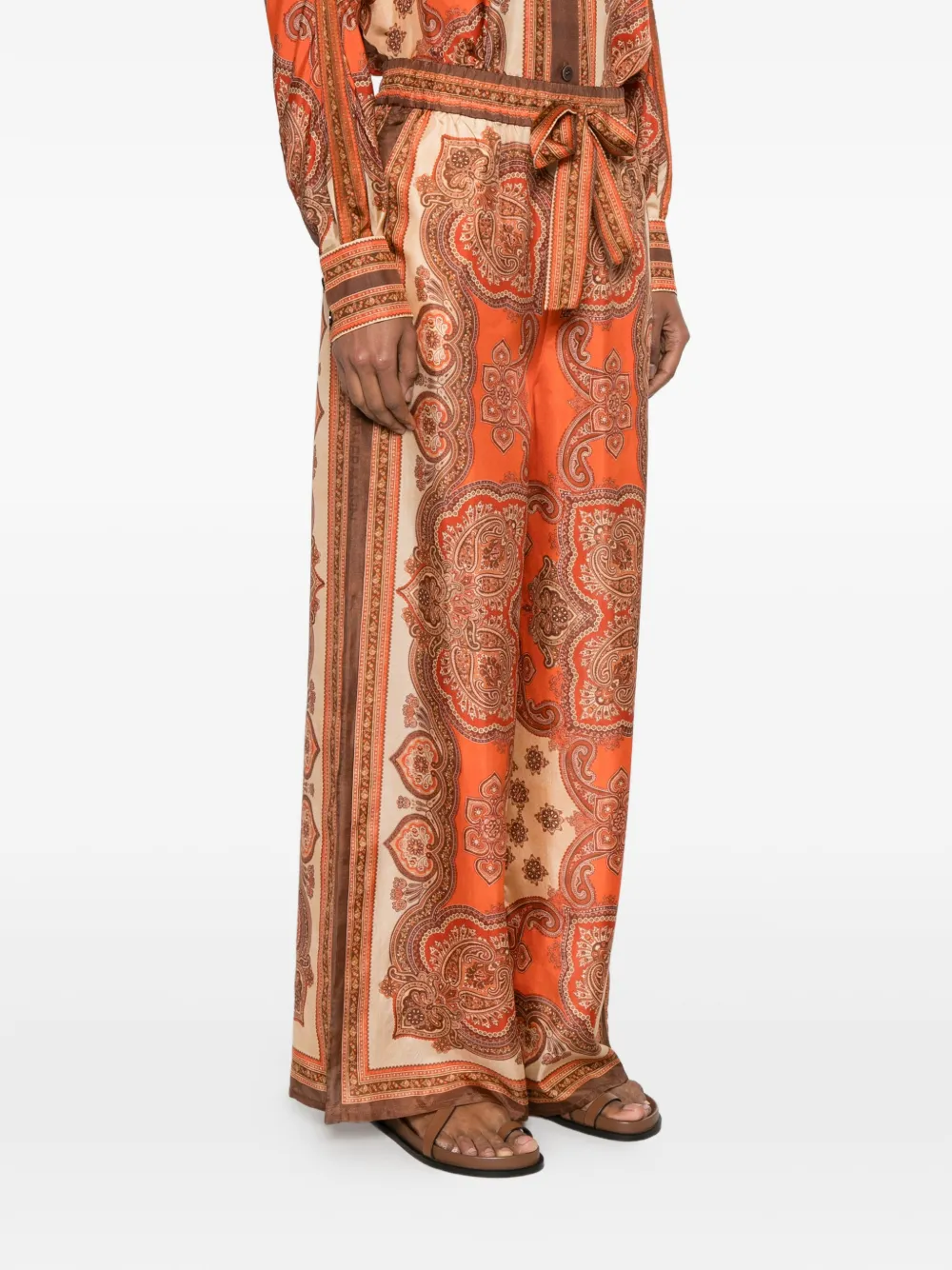 ZIMMERMANN Mahon broek met paisley-print en ceintuur Oranje
